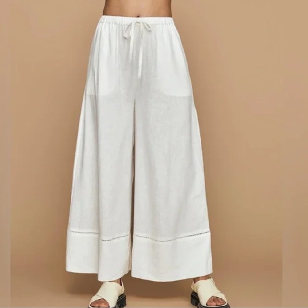 Carbon38 wide leg linen blend pants white size‎ small women’s high waisted
